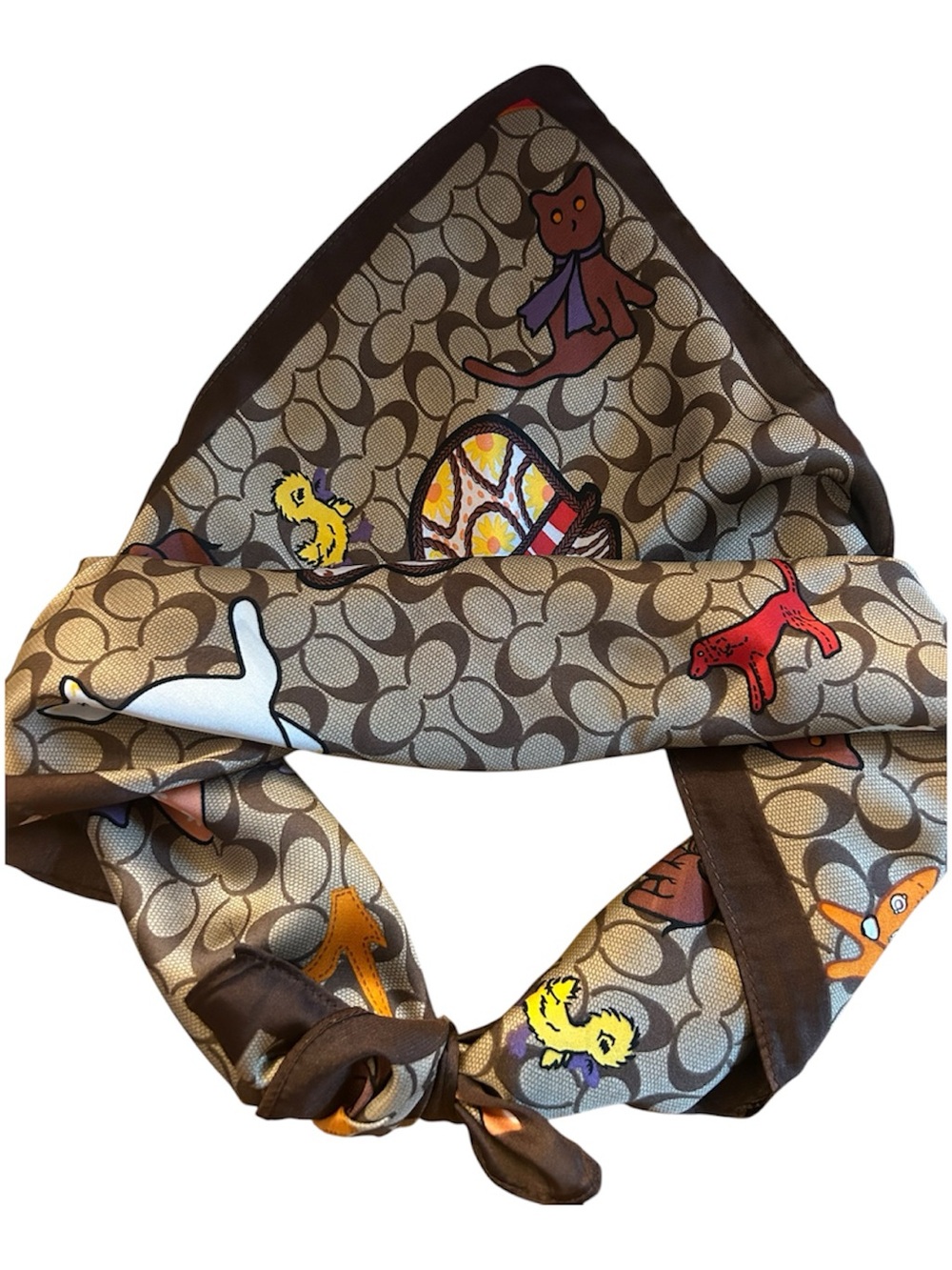 Coach monogram Signature Pattern Bandana Scarf with Playful Animal Motifs